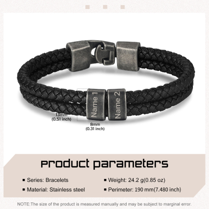 Personalised Retro Men Leather Bracelet with 2 Names Beaded Wrap Bracelet-Jessemade AU