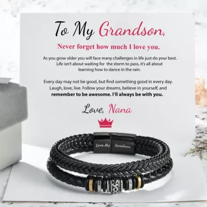 To My Grandson, Inspirational Leather Bracelet Bangle with Message Card Gifts For Him-Jessemade AU