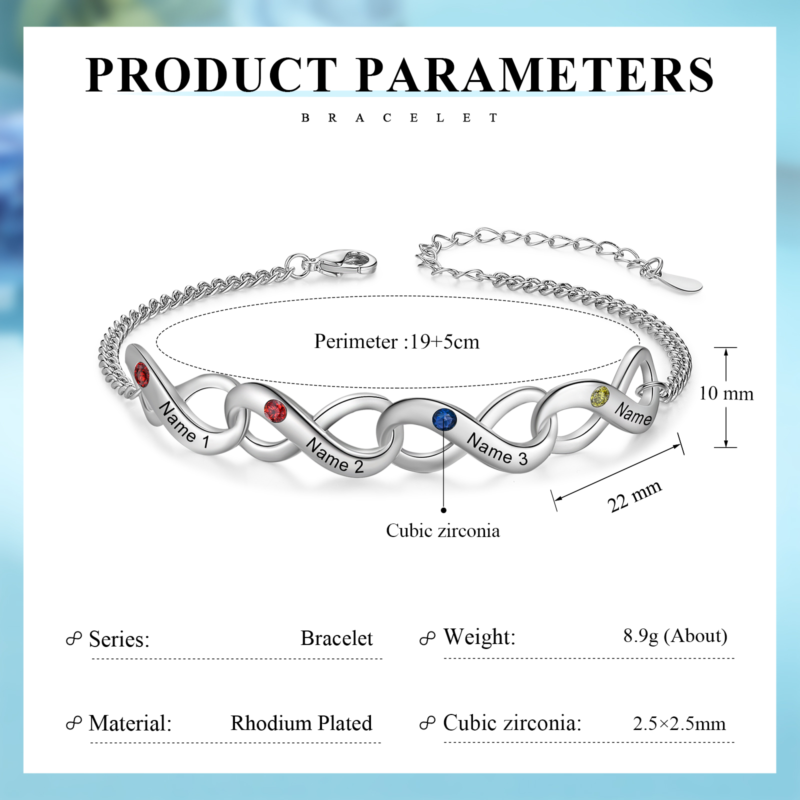 Personalised Infinity Bracelet Custom 4 Birthstones & 4 Names Bracelet Birthday Gift for Her-Jessemade AU