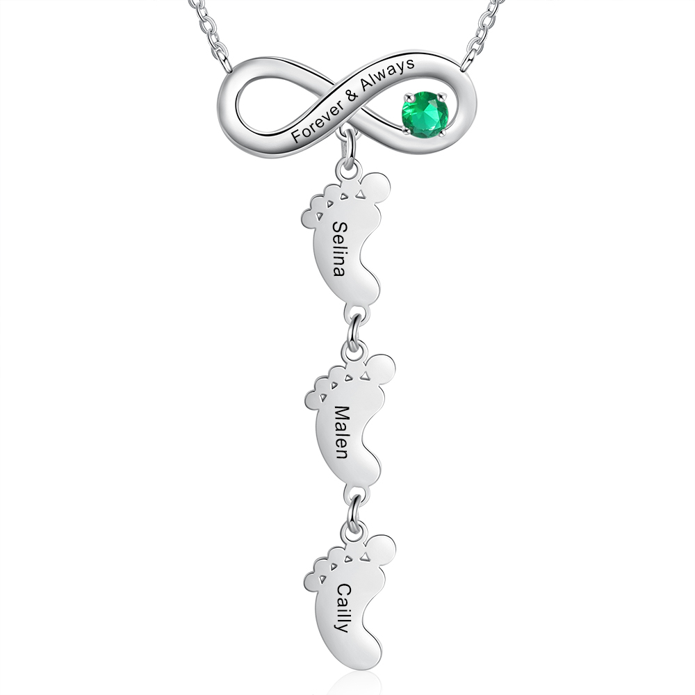 Mother's Day Gifts Personalised Infinity Baby Feet Mother Necklace Engraved 3 Names Necklace Gifts For Mom-Jessemade AU