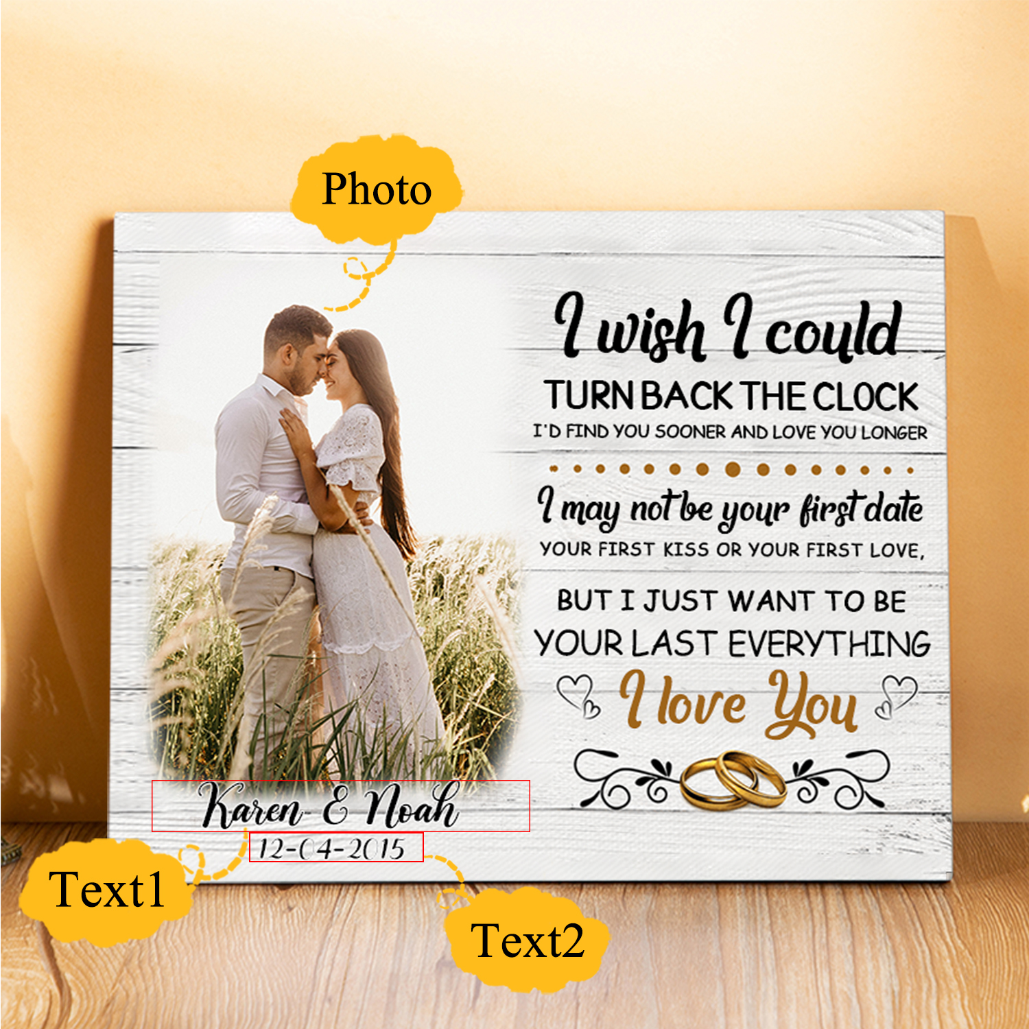 Personalised Wooden Plaque Custom 2 Texts & Photo Picture Board Ornaments Couple Gifts - I Wish I Could Turn Back The Clock-Jessemade AU