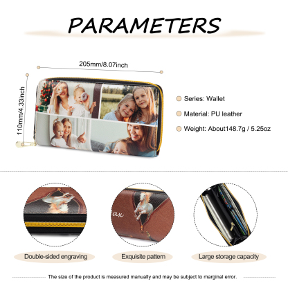 Long Purse Personalised Horse Leather Wallet Engraved 4 Photos Zip Wallet Gifts for Her-Jessemade AU