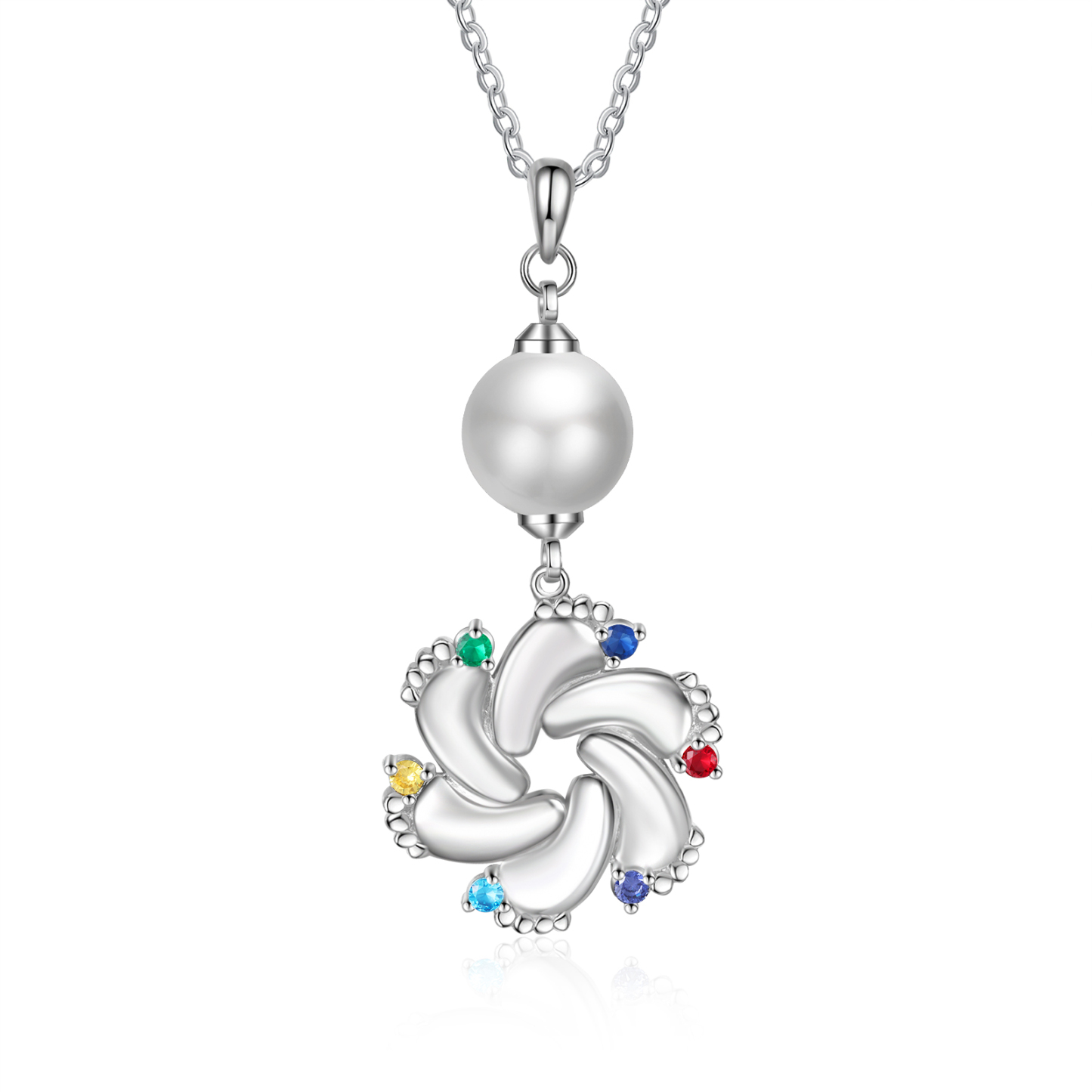 Personalised Baby Feet Pearl Necklace Custom 6 Names & Birthstones Mother Necklace-Jessemade AU