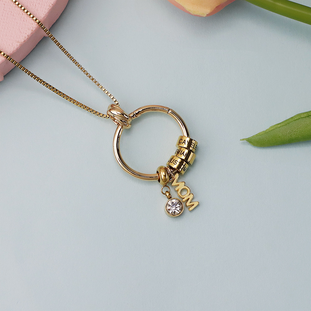 Personalised Round Necklace With Birthstones Custom 3 Names Necklace Gift For Mom-Jessemade AU