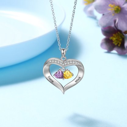 To My Granddaughter Custom Heart Necklace with Birthstones Gift-Jessemade AU
