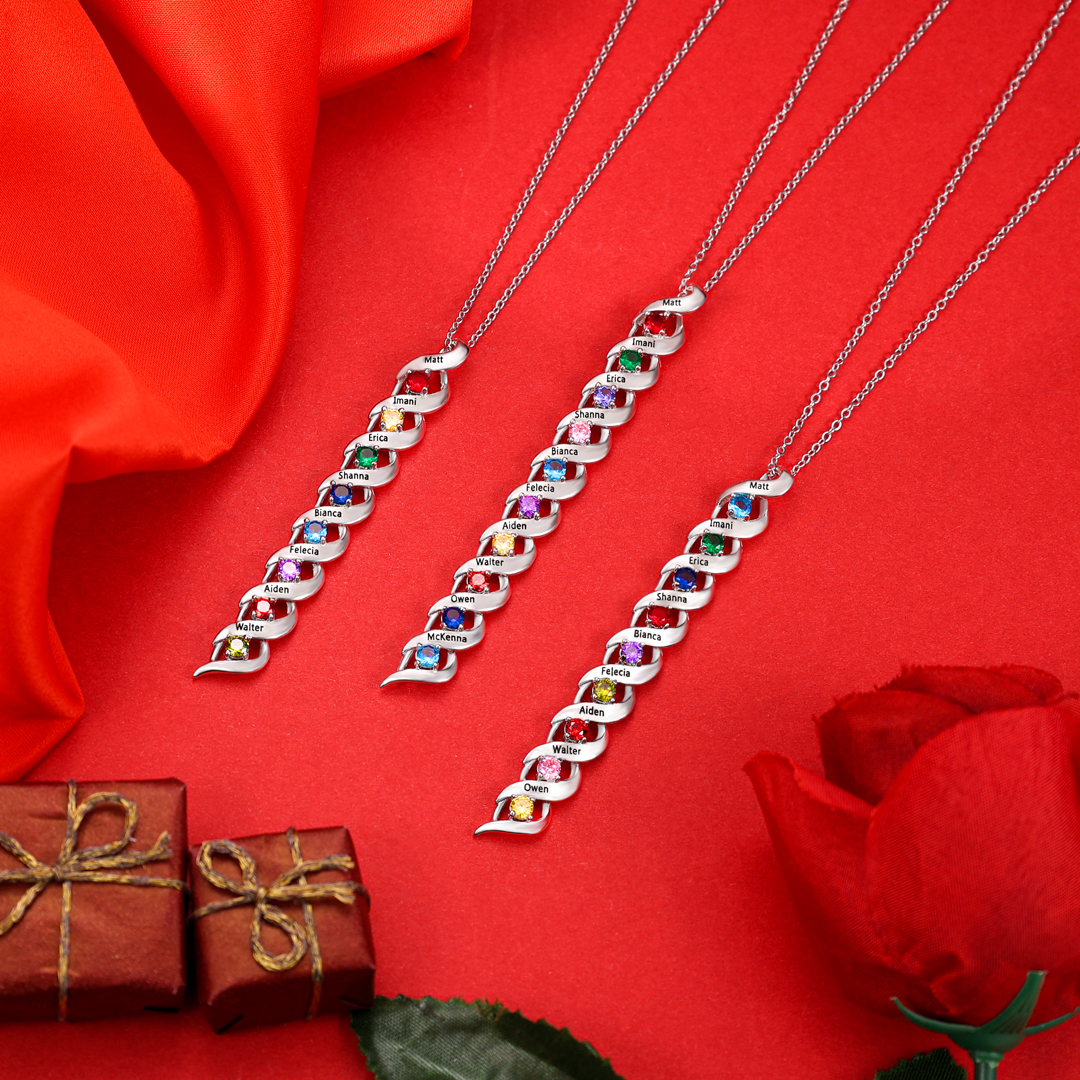 Personalised Necklace Cascading Pendant with 10 Birthstones Engraving 10 Names Gifts for Her-Jessemade AU
