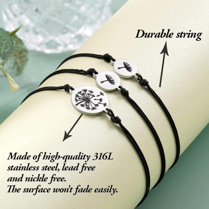 3 Pcs Dandelion Adjustable String Bracelet Mother Daughter Bracelet Back to School Gifts for Her-Jessemade AU