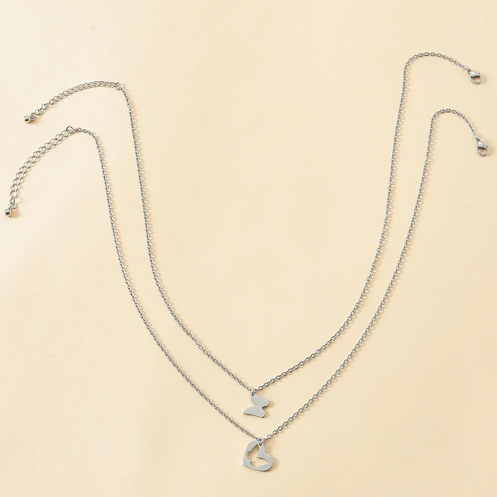 Mother-Daughter Heart Butterfly Pendant Necklace Set Adjustable Necklace with Gift Card for Her-Jessemade AU