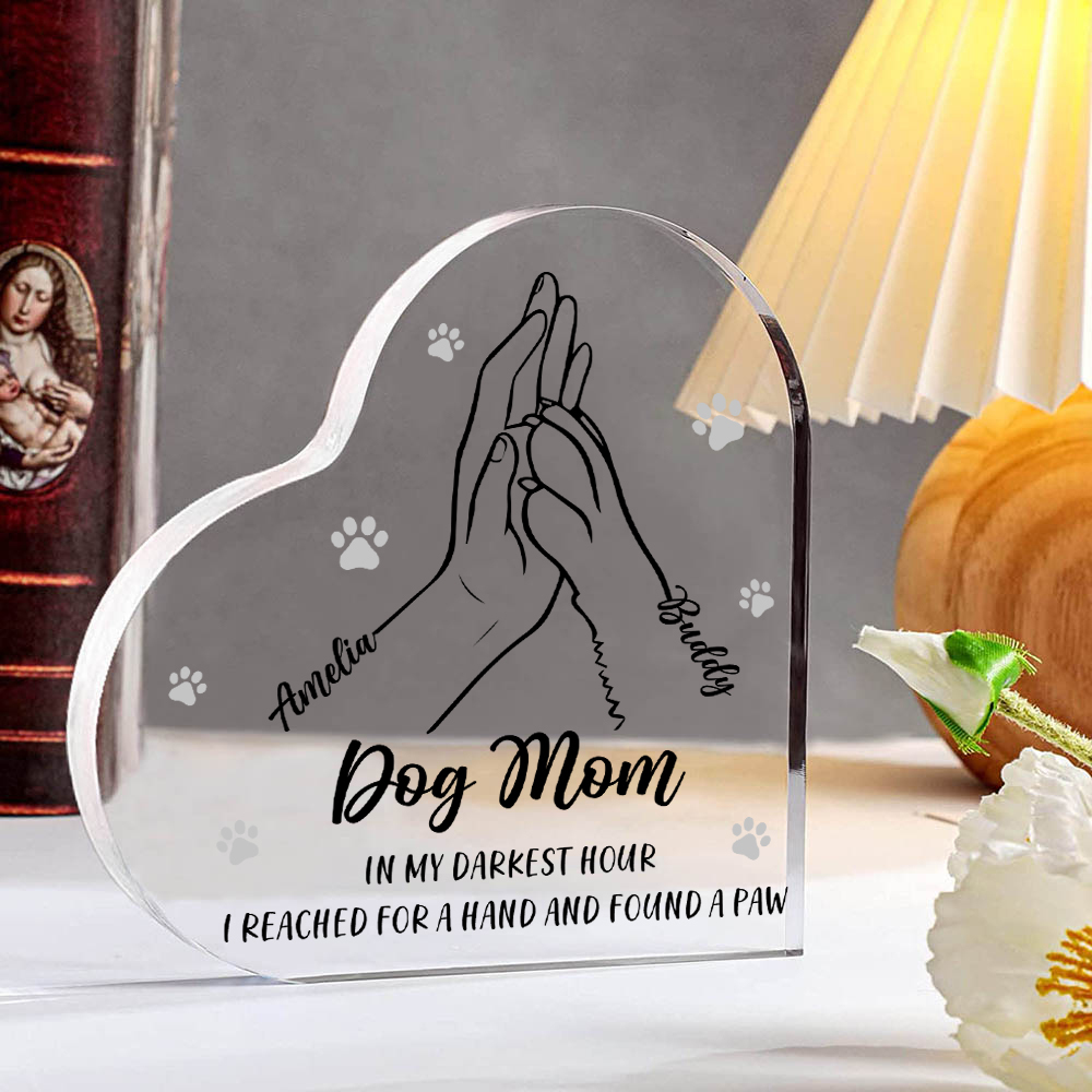 Personalised Acrylic Heart Keepsake Custom 2 Names & Text Dog/Cat Paw Ornaments Gifts for Mother/Father/Pet Lovers-Jessemade AU