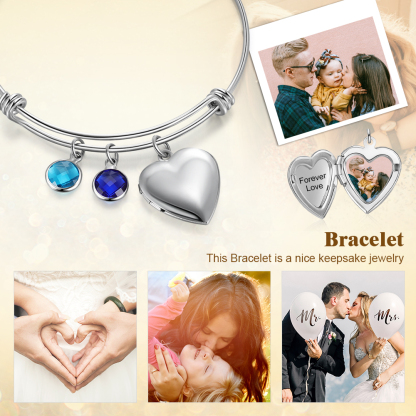 Personalised Heart Photo Locket Bracelet With Birthstones Custom Photo Bracelet Gifts For Her-Jessemade AU