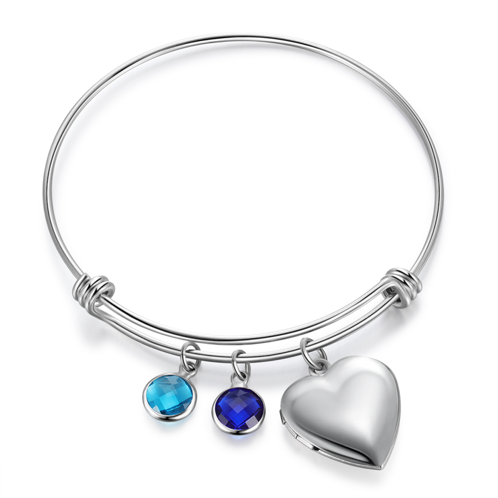 Personalised Heart Photo Locket Bracelet With Birthstones Custom Photo Bracelet Gifts For Her-Jessemade AU