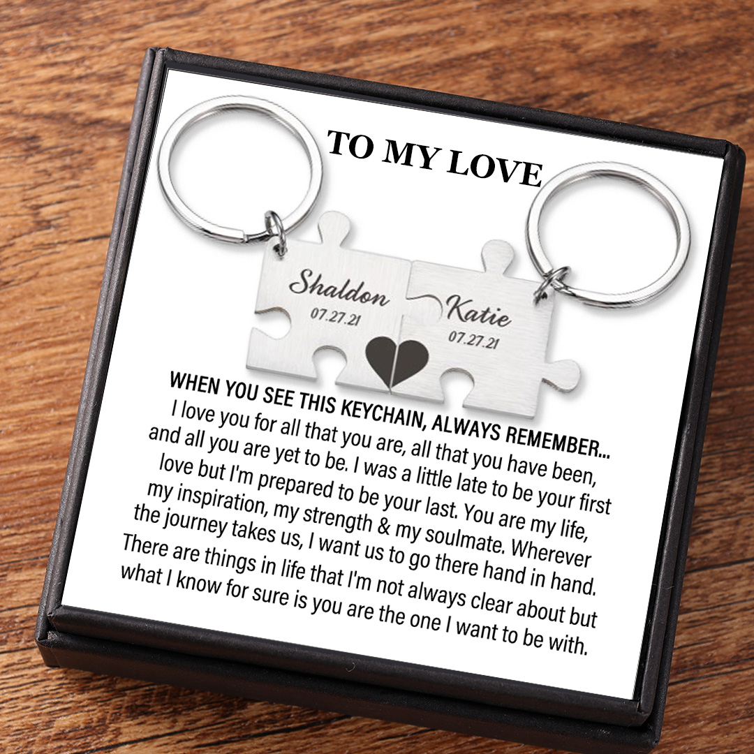Puzzle Keychain Set Personalised 2 Names & Date Interlocking Keychain for Couple-Jessemade AU
