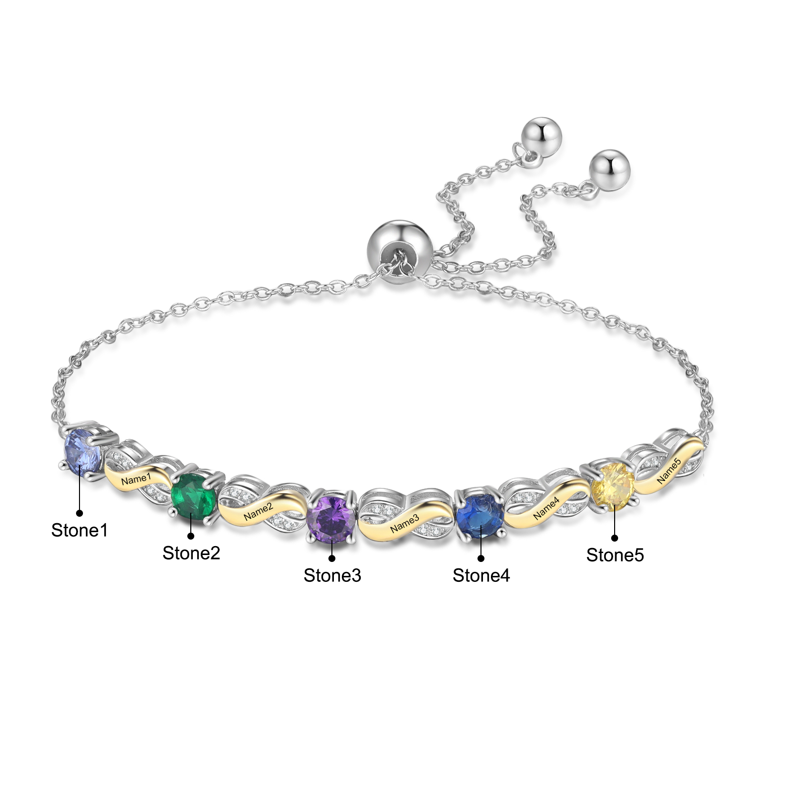 Mother & Family Bracelet with Birthstones Engrave 5 Names Infinity Bracelet Gifts for Mum-Jessemade AU