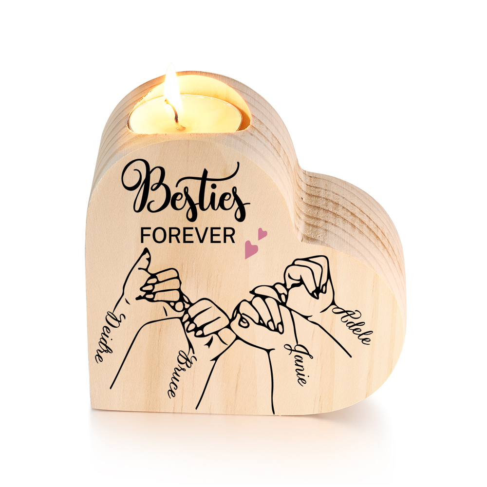 Besties Forever Wooden Candle Holder Customised 4 Names Pinky Swear Candlesticks -Jessemade AU