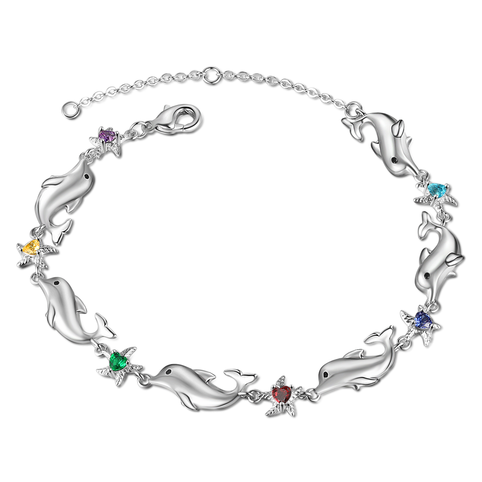 Animal Bracelet Personalised Dolphin Bracelet With 6 Birthstones Engraved Names Starfish Charm Gifts For Her-Jessemade AU