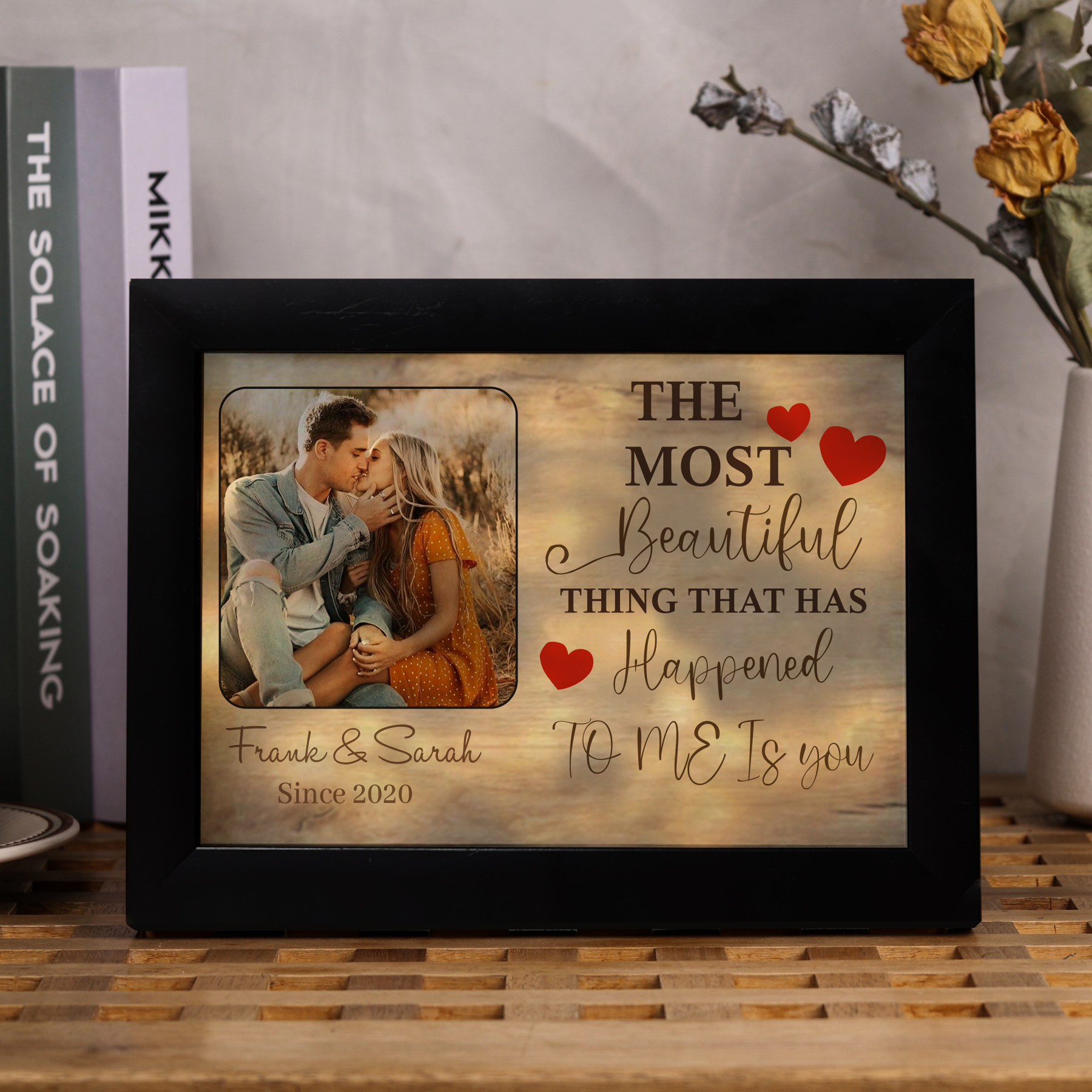 Personalised Couple Frame Custom 2 Names & Date Frame With Night Light Anniversary Gift For Him/Her -  The Most Beautiful Thing That Has Happened To Me Is You-Jessemade AU