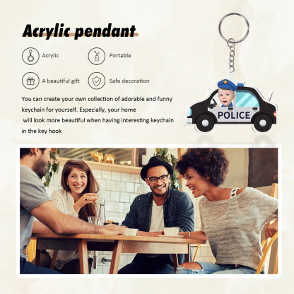 Personalised Police Car Acrylic Keychain Custom Photo Funny Hanging Ornament Back to School Gift for Kids-Jessemade AU
