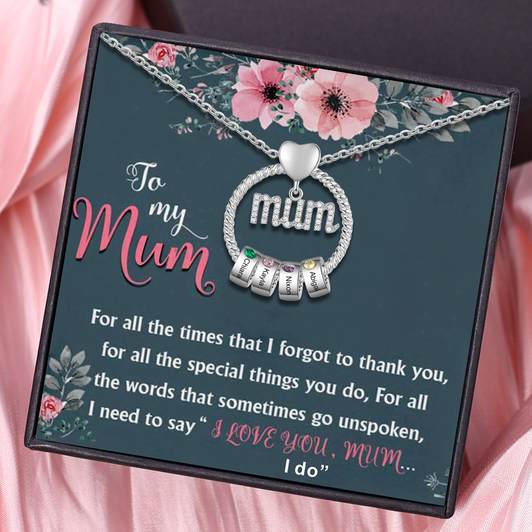 Personalised Circle Necklace With 4 Birthstones Pendant Engraved Names Gift For Mum-Jessemade AU