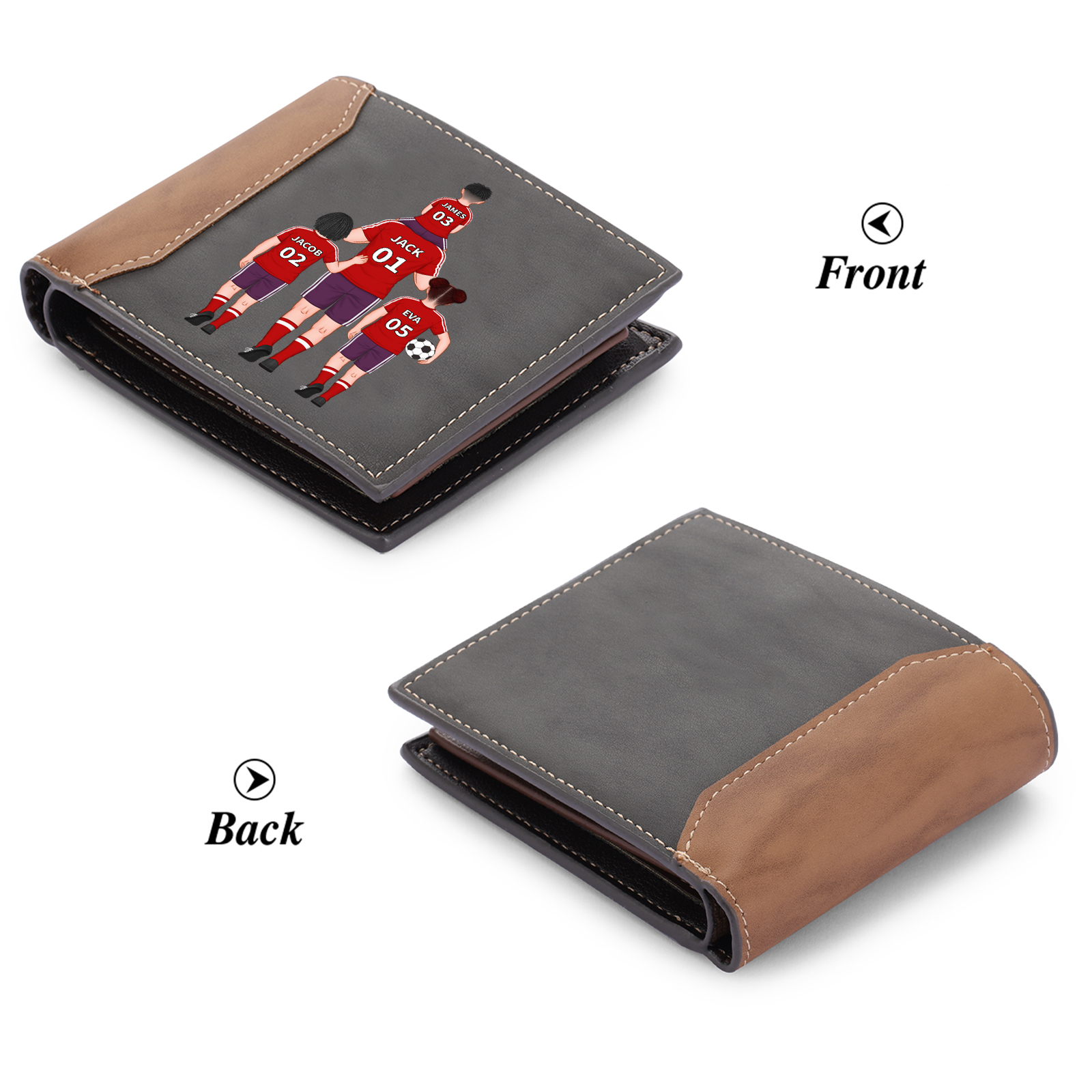 Personalised Men Leather Wallet Engraved 2-9 Names Jersey Number Wallet Football Family Folding Wallet Gift For Dad-Jessemade AU