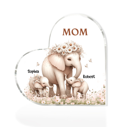 2 Names - Personalised Acrylic Heart Keepsake Custom Text Elephant Family Ornament Gifts for Mother/Grandma-Jessemade AU
