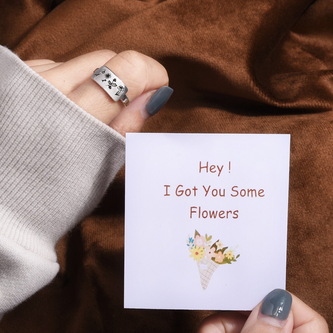 Personalised Birth Flower Ring Custom 4 Month Flowers Bar Ring Gift for Her-Jessemade AU