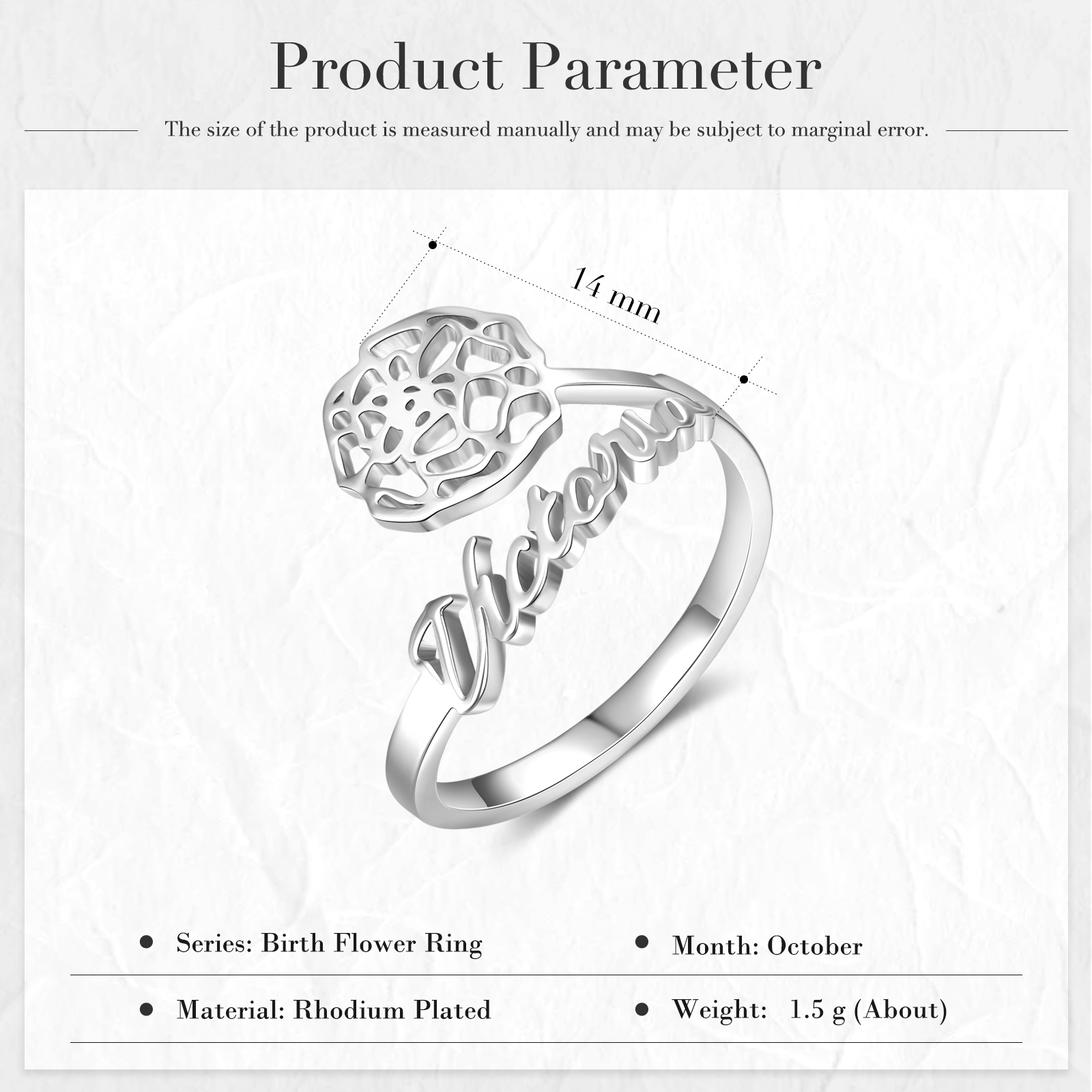 Personalised October Birth Flower Ring With Name Gifts For Her-Jessemade AU