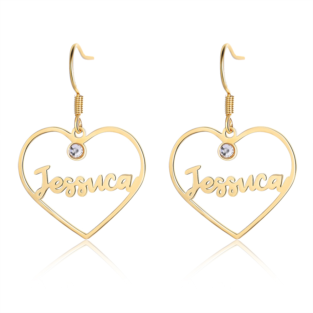 Personalised Big Heart Earring with Birthstones Customised 1 Name Gifts for Her-Jessemade AU