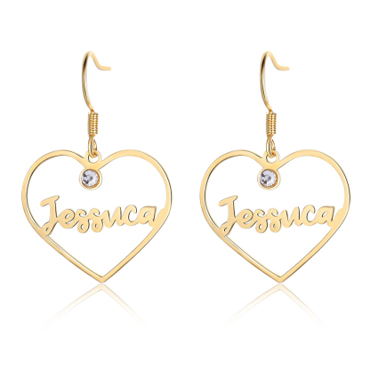 Personalised Big Heart Earring with Birthstones Customised 1 Name Gifts for Her-Jessemade AU