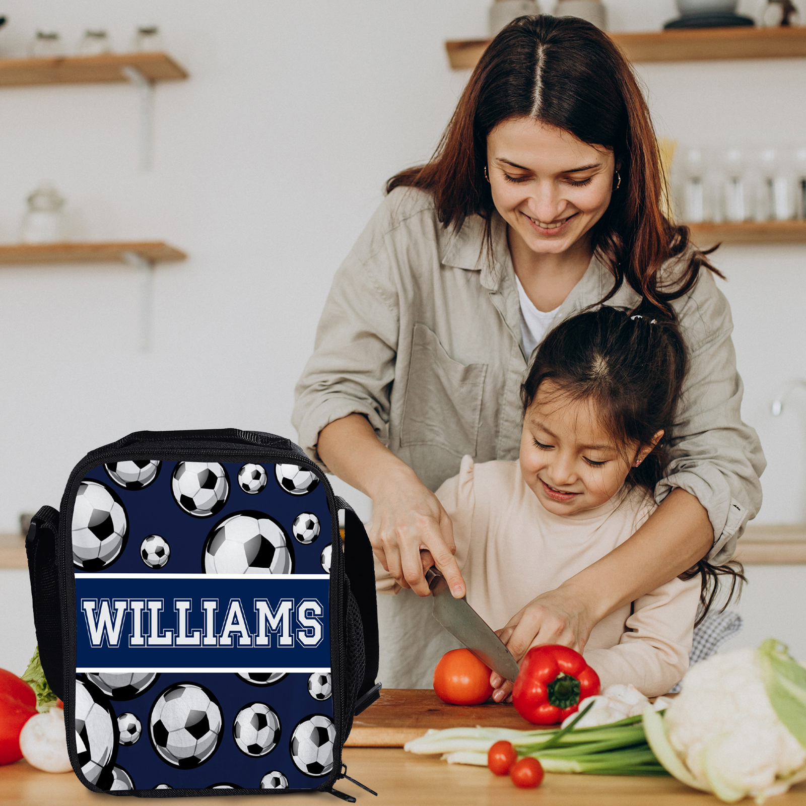Custom Name Lunch Bag Personalised Football Pattern Lunch Box Gifts for Kids-Jessemade AU