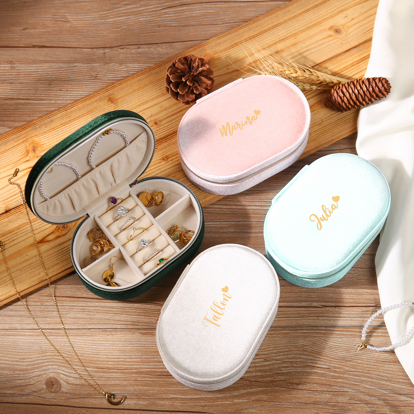 Personalised Name Jewelry Storage Box Zipper Custom Travel Jewelry Box Gifts for Ladies Girls-Jessemade AU