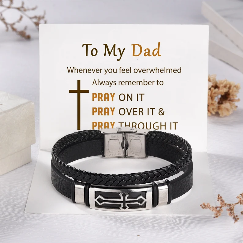 Braided Leather Bracelet with Message Card Inspirational Men's Bracelet for Him