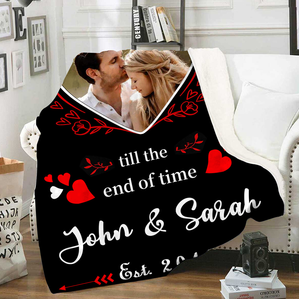 Personalised Couple Blanket Customised 2 Names & Date & Photo Blanket Gift for Him/Her - I Love You Till The End Of Time-Jessemade AU