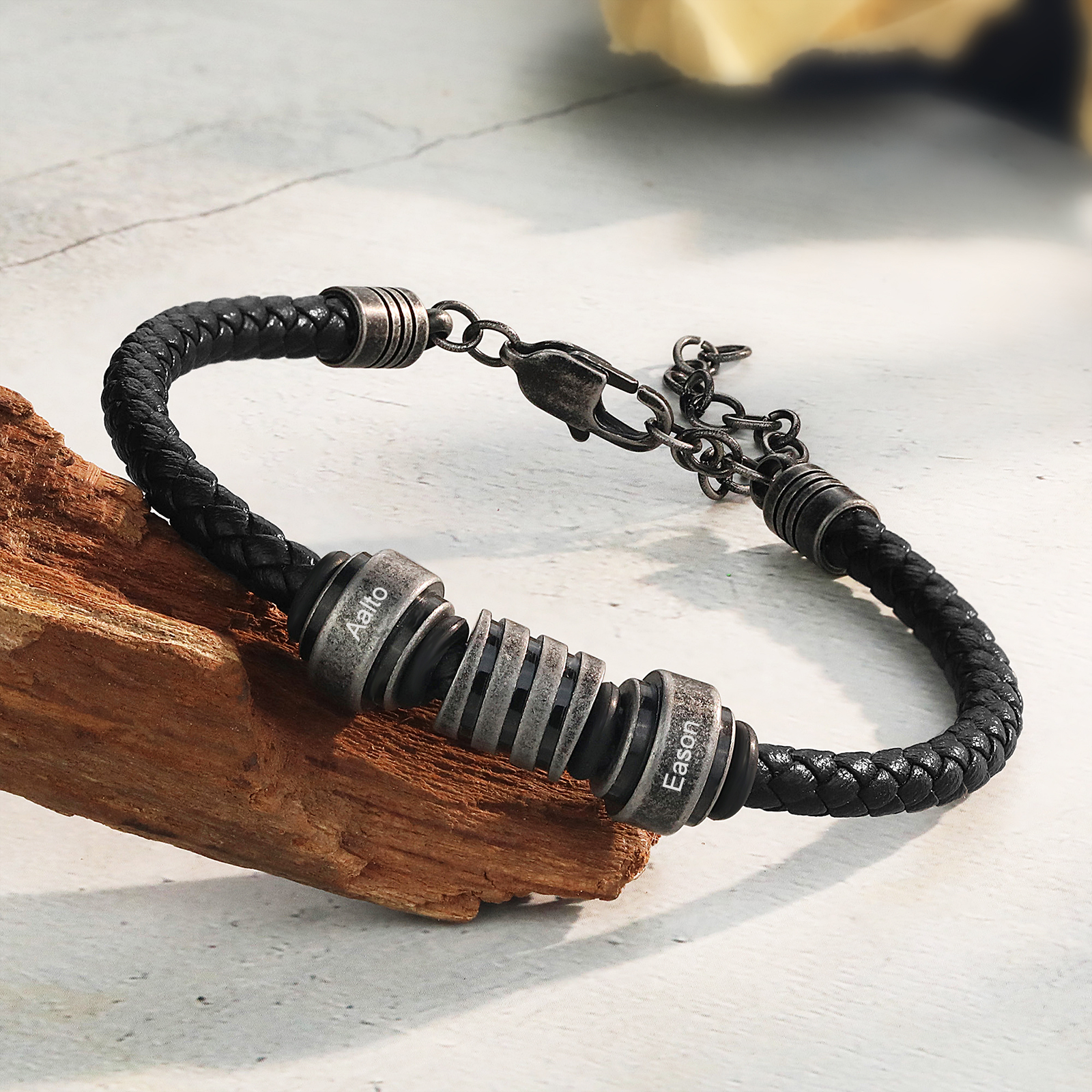 Personalised Men's Leather Bracelet Engraved 2 Names Adjustable Bracelet Vintage Gift for Him-Jessemade AU