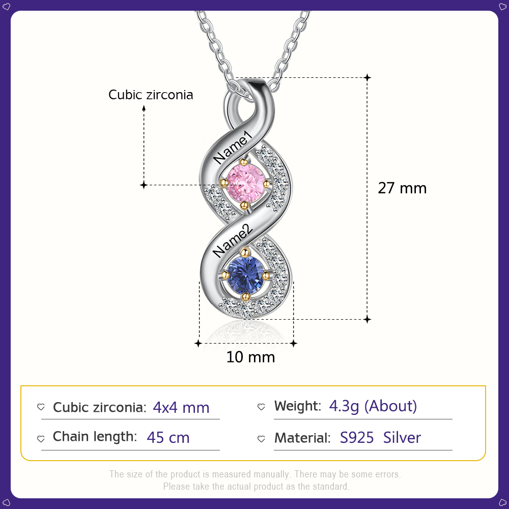 Personalised DNA Necklace With 2 Birthstones Engraved Names Gift For Women-Jessemade AU
