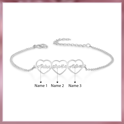 3 Names - Personalised Heart Bracelet Custom Name Bracelets Birthday Valentine's Day Gift For Her-Jessemade AU