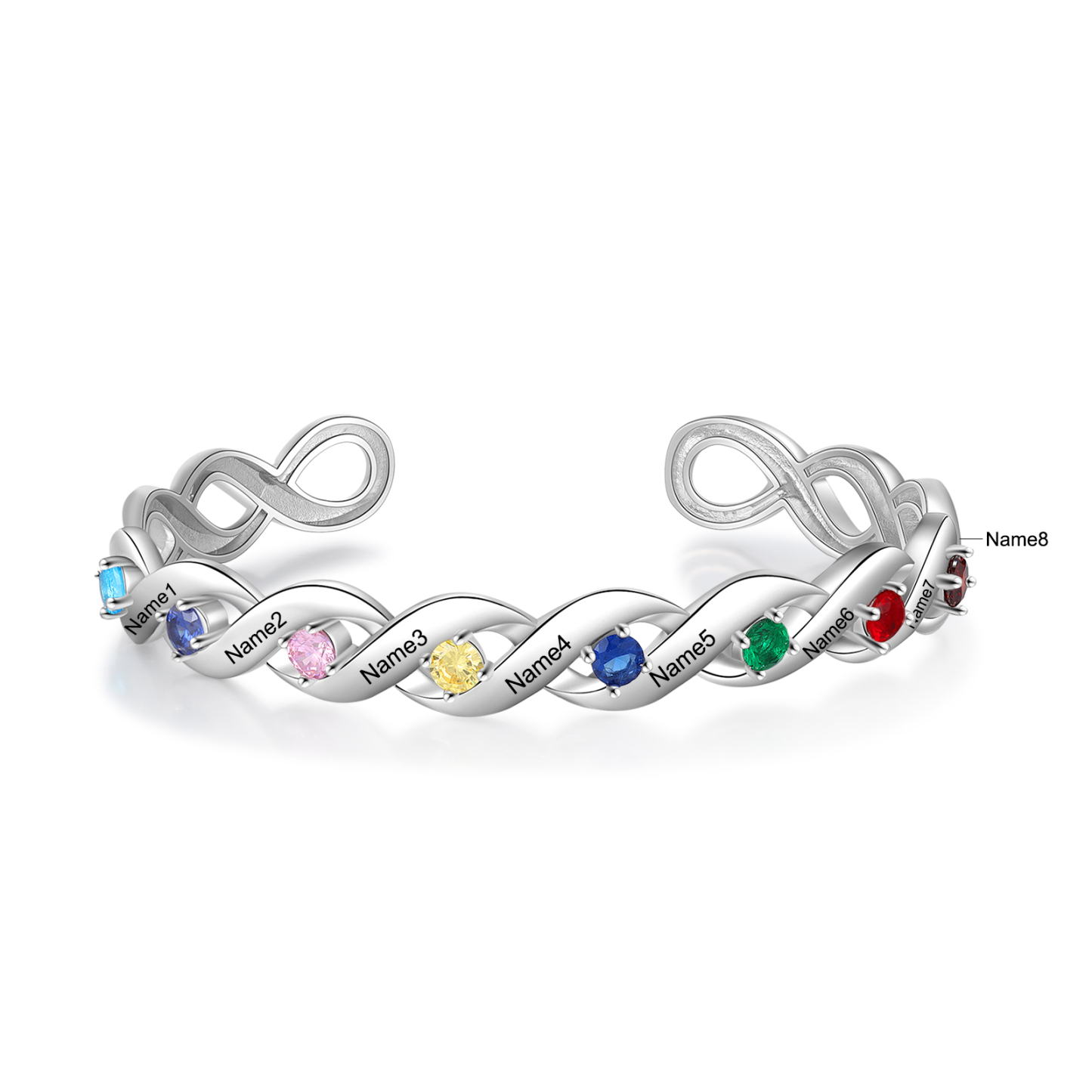 Personalised Spiral Chain Bracelet With 8 Birthstones Custom Names Bracelet Gift For Women-Jessemade AU