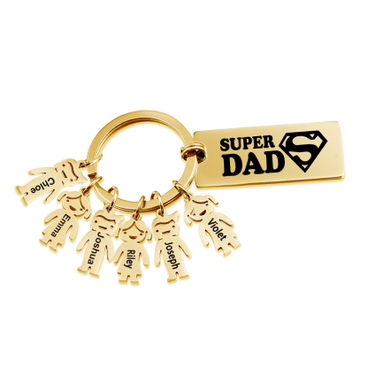 Father's Day Gift Personalised Super Dad Keychain Engraved 6 Kid Charms-Jessemade AU