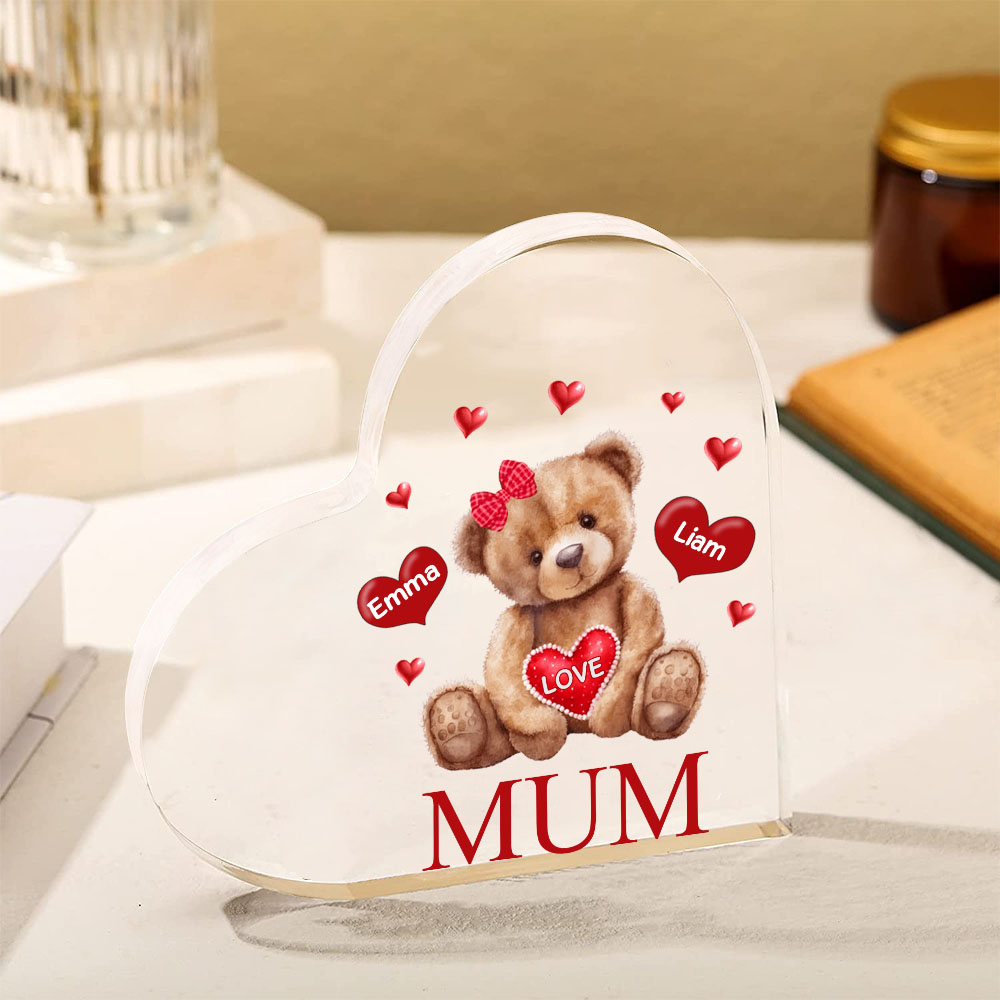 2 Names - Personalised Acrylic Heart Keepsake Custom 2 Texts Teddy Bear Ornaments Gifts for Grandma/Mother-Jessemade AU