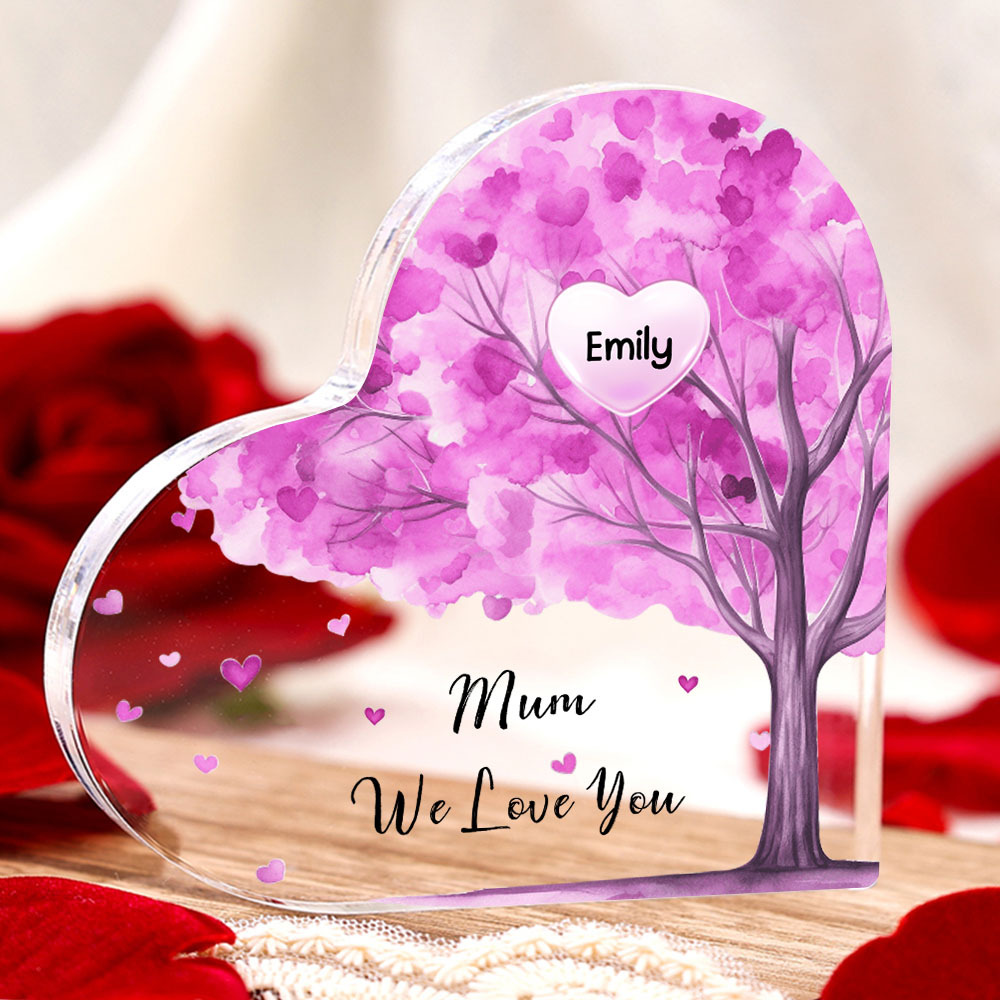 1 Name - Personalised Acrylic Heart Keepsake Custom Text Purple Tree Ornaments Gifts for Grandma/Mother-Jessemade AU