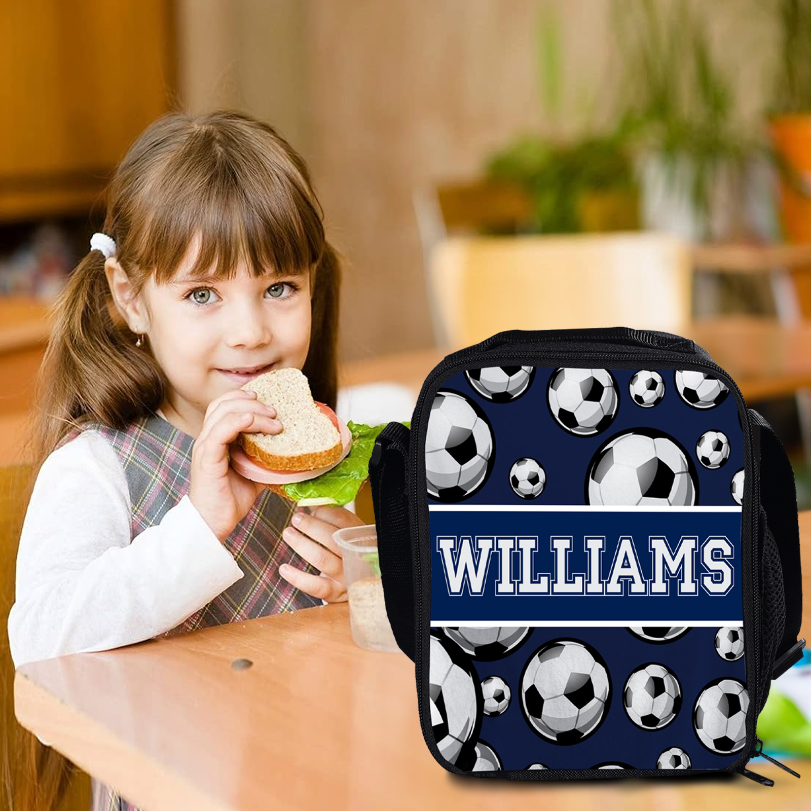 Custom Name Lunch Bag Personalised Football Pattern Lunch Box Gifts for Kids
