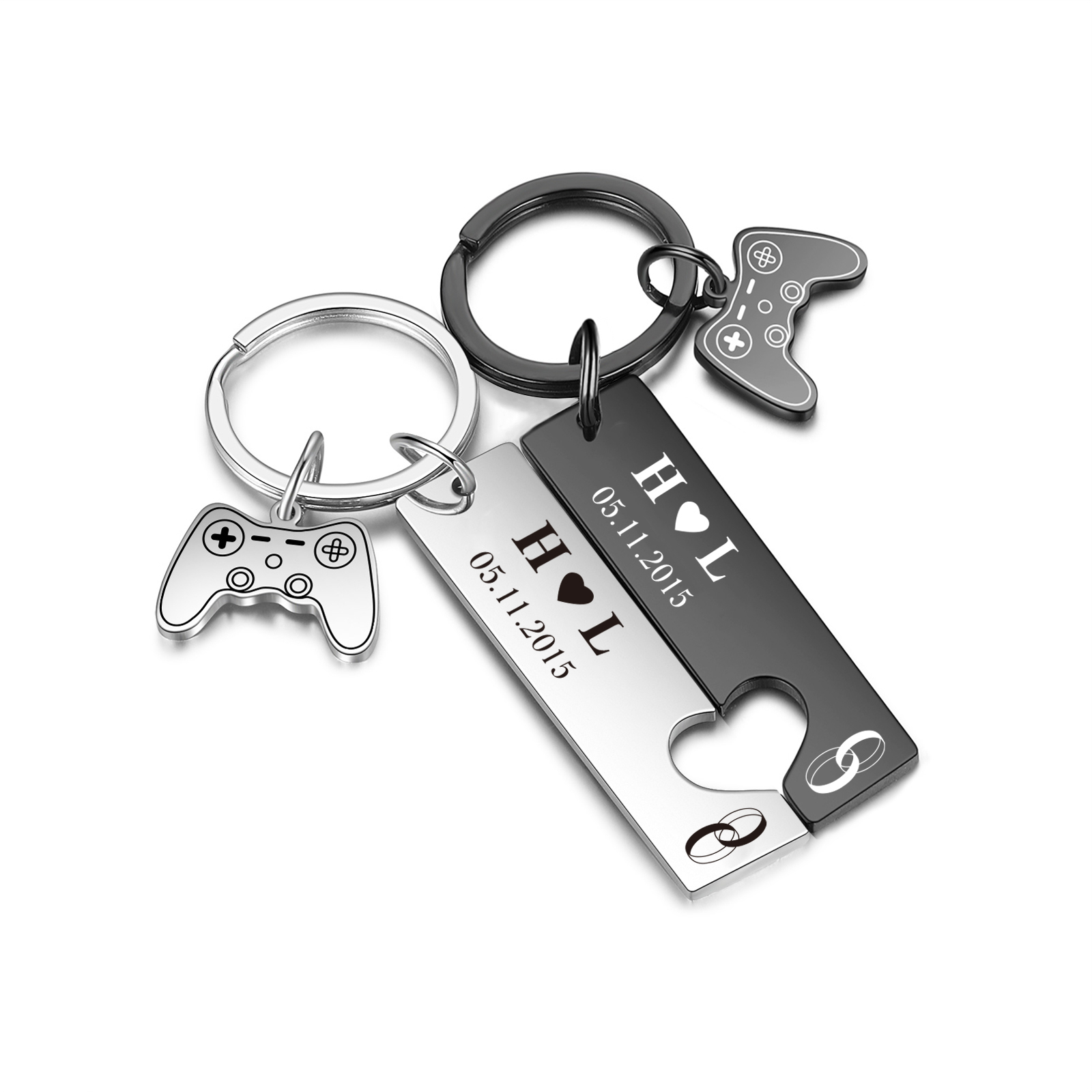 Personalised Couple Keychain Custom 2 Letters & Date Keyring Game Console Valentine's Day Gift for Him/Her-Jessemade AU