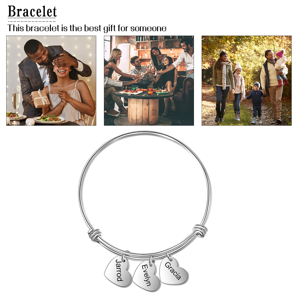 Jessemade Personalised 3 Names-Hearts Bracelet For Her-Jessemade AU