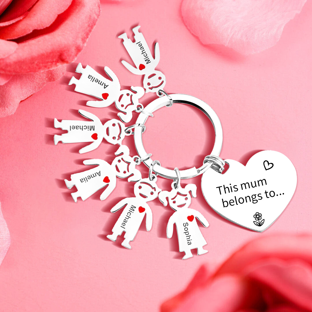 6 Names - Personalised Keychain with Kid Charm Engraved Names Keychain Heart Gift for Nan/Mum-Jessemade AU