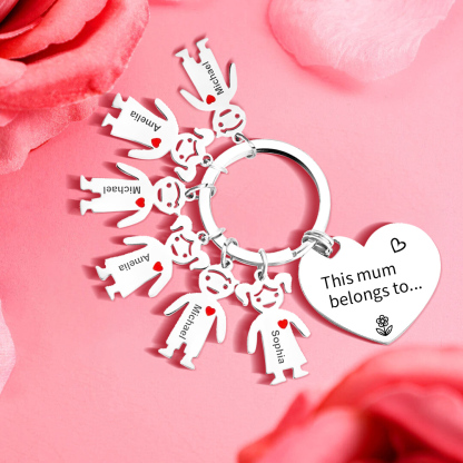 6 Names - Personalised Keychain with Kid Charm Engraved Names Keychain Heart Gift for Nan/Mum-Jessemade AU