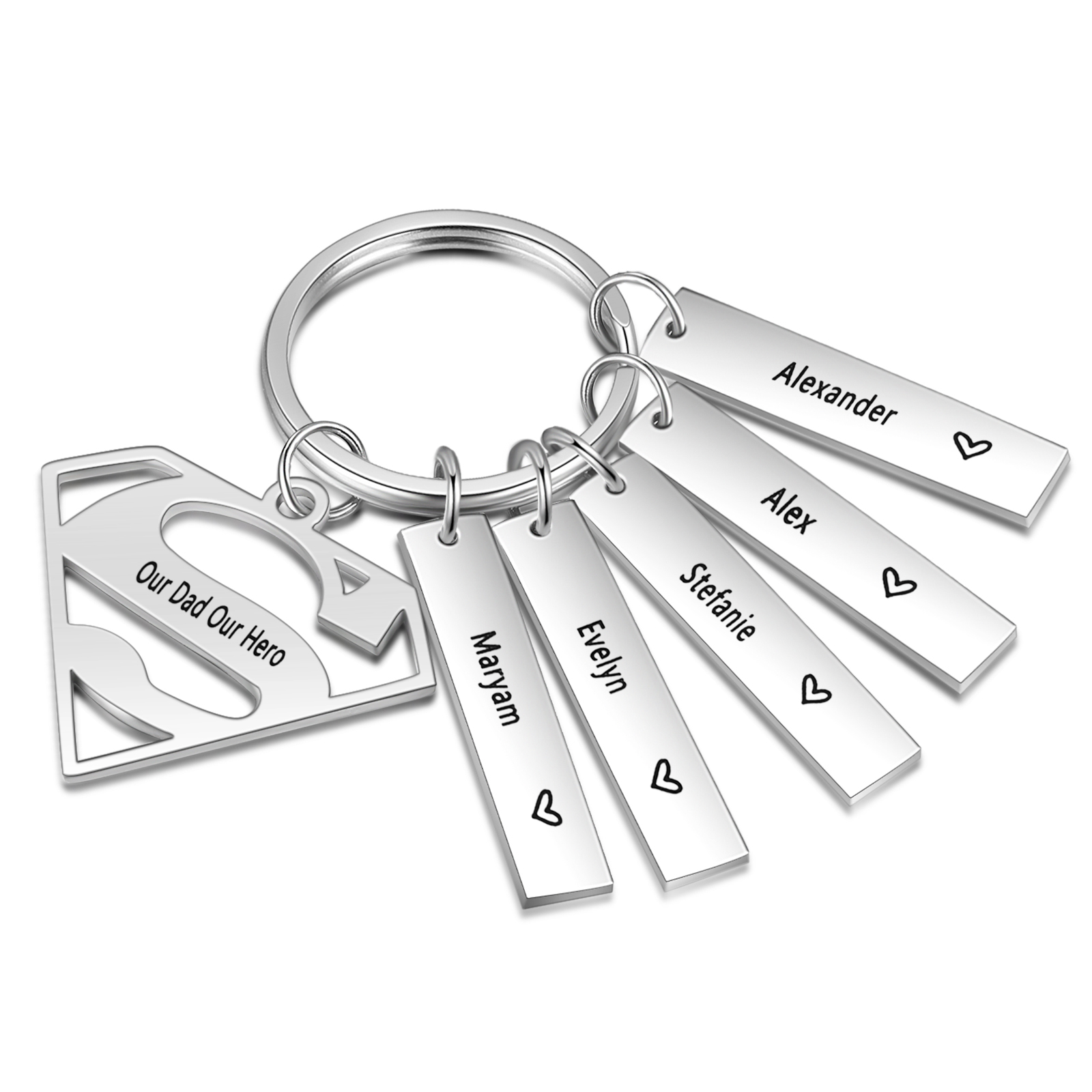 Custom Superman Sign Keychain Engrave 5 Names For Father-Jessemade AU