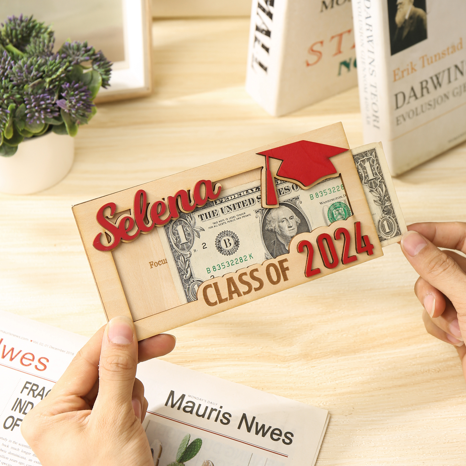 Class of 2024 Personalised Graduation Cash Clip Custom Name & Text Cash Box Creative Gifts for Her/Him-Jessemade AU