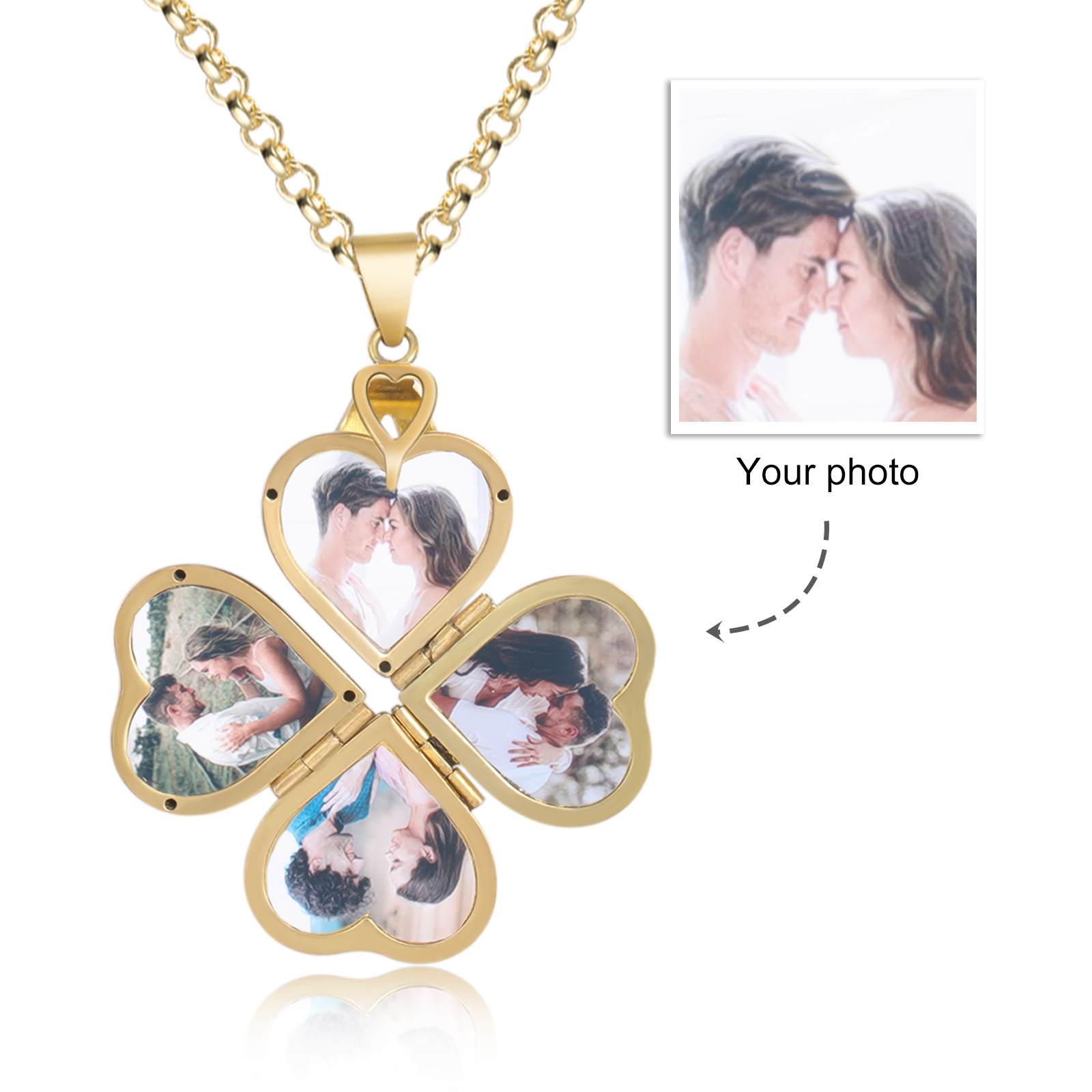 Personalised Heart Photo Locket Necklace Custom 4 Photos Necklace Gifts For Him Her-Jessemade AU
