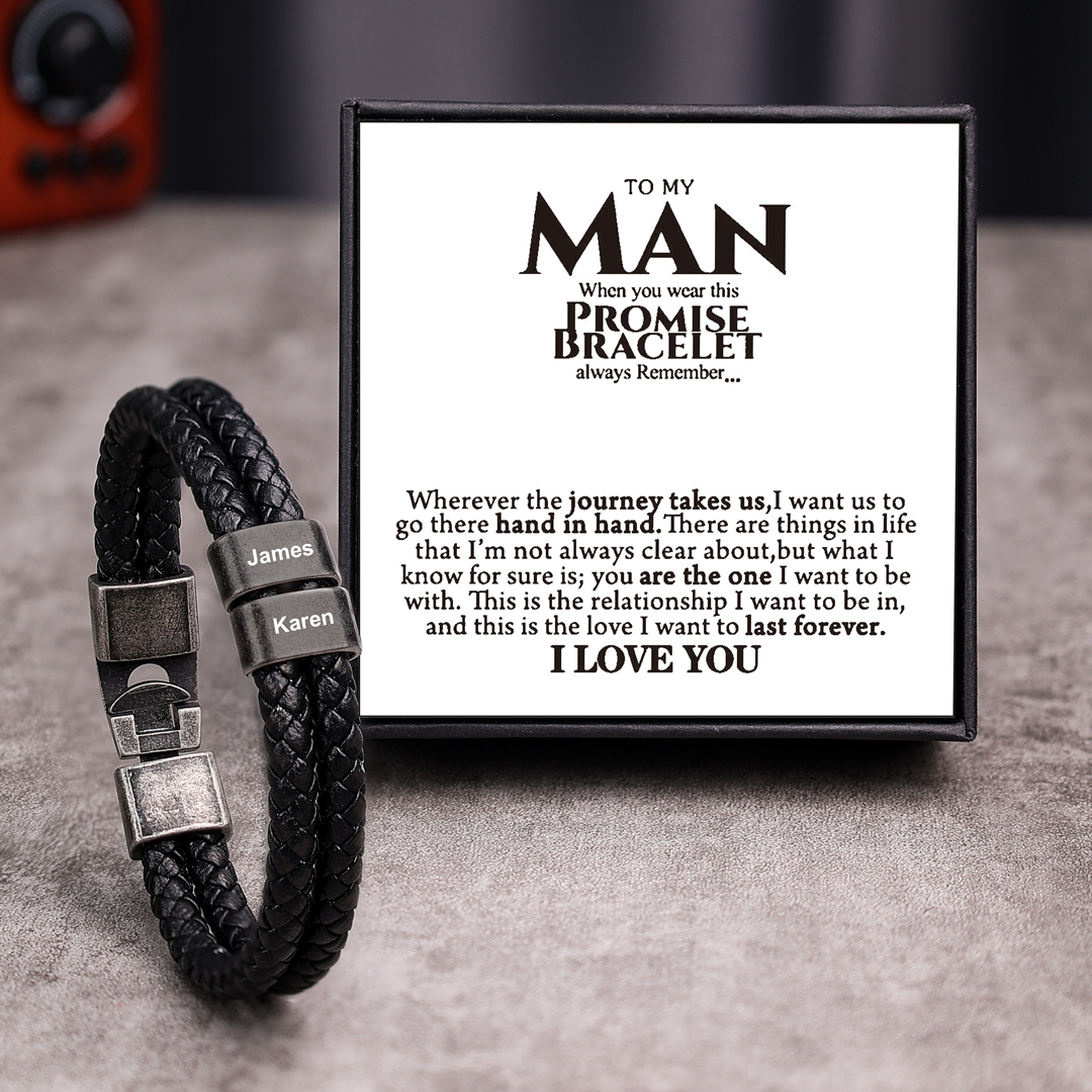 Personalised Men Leather Bracelet with 1 Name Beaded Wrap Bracelet Retro Style For Him-Jessemade AU