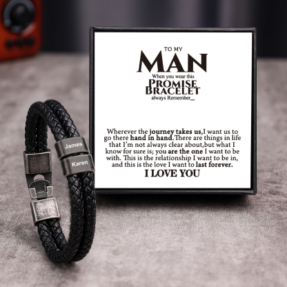Personalised Men Leather Bracelet with 1 Name Beaded Wrap Bracelet Retro Style For Him-Jessemade AU