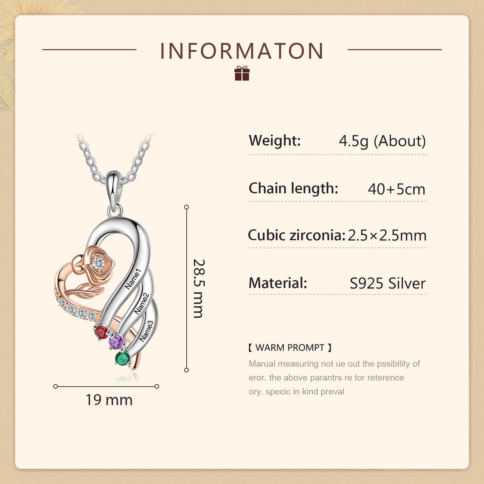 Personalised Flower Necklace With 3 Birthstones Engraved Names Necklace Gift For Women-Jessemade AU